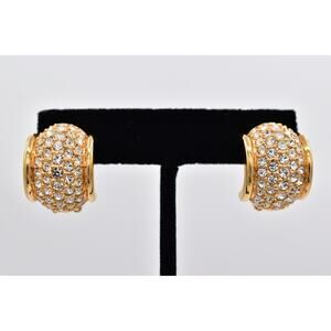 Swarovski Vintage Crystal Clip On Earring Pavé Rhinestone Gold Swan Signed BinX